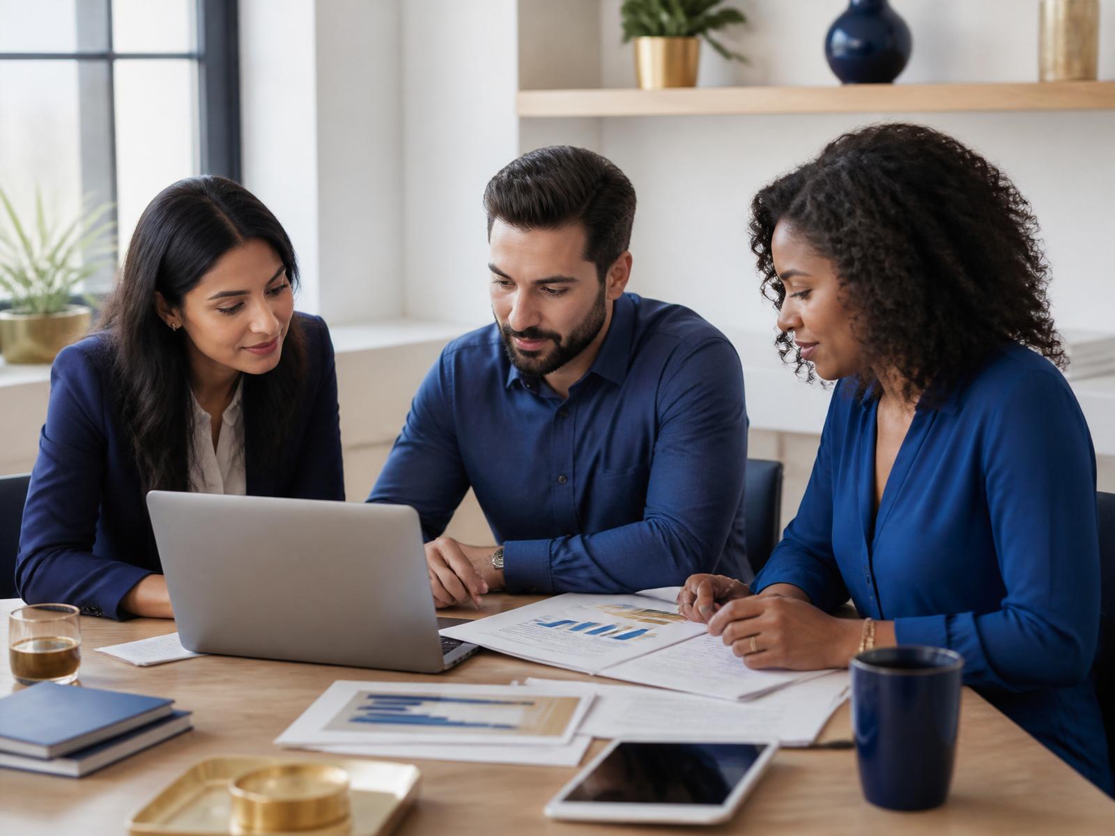 Small business owners collaborating on payroll